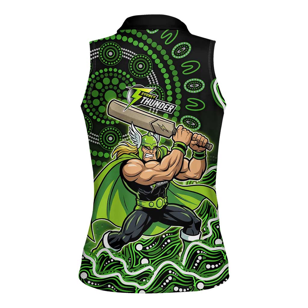 Sydney Thunder Cricket Mascot Women Sleeveless Polo Shirt Aboriginal Dot Art Green And Black Tribal Pattern