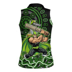 Sydney Thunder Cricket Mascot Women Sleeveless Polo Shirt Aboriginal Dot Art Green And Black Tribal Pattern