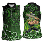 Sydney Thunder Cricket Mascot Women Sleeveless Polo Shirt Aboriginal Dot Art Green And Black Tribal Pattern
