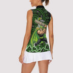 Sydney Thunder Cricket Mascot Women Sleeveless Polo Shirt Aboriginal Dot Art Green And Black Tribal Pattern