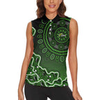 Sydney Thunder Cricket Mascot Women Sleeveless Polo Shirt Aboriginal Dot Art Green And Black Tribal Pattern