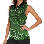 Sydney Thunder Cricket Mascot Women Sleeveless Polo Shirt Aboriginal Dot Art Green And Black Tribal Pattern