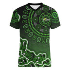 Sydney Thunder Cricket Mascot Women V-Neck T-Shirt Aboriginal Dot Art Green And Black Tribal Pattern