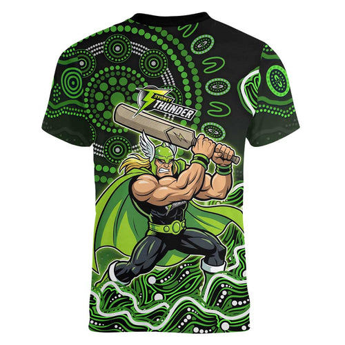 Sydney Thunder Cricket Mascot Women V-Neck T-Shirt Aboriginal Dot Art Green And Black Tribal Pattern