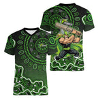 Sydney Thunder Cricket Mascot Women V-Neck T-Shirt Aboriginal Dot Art Green And Black Tribal Pattern