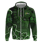 Sydney Thunder Cricket Mascot Zip Hoodie Aboriginal Dot Art Green And Black Tribal Pattern