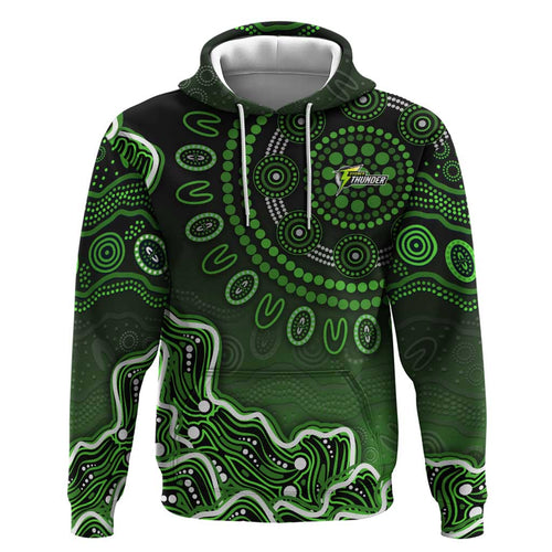 Sydney Thunder Cricket Mascot Zip Hoodie Aboriginal Dot Art Green And Black Tribal Pattern