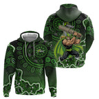 Sydney Thunder Cricket Mascot Zip Hoodie Aboriginal Dot Art Green And Black Tribal Pattern