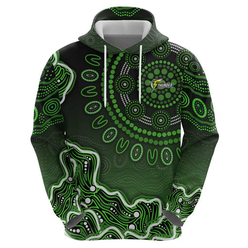 Sydney Thunder Cricket Mascot Zip Hoodie Aboriginal Dot Art Green And Black Tribal Pattern