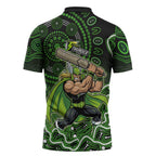 Sydney Thunder Cricket Mascot Zipper Polo Shirt Aboriginal Dot Art Green And Black Tribal Pattern