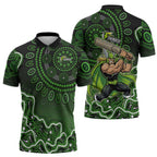Sydney Thunder Cricket Mascot Zipper Polo Shirt Aboriginal Dot Art Green And Black Tribal Pattern
