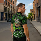 Sydney Thunder Cricket Mascot Zipper Polo Shirt Aboriginal Dot Art Green And Black Tribal Pattern