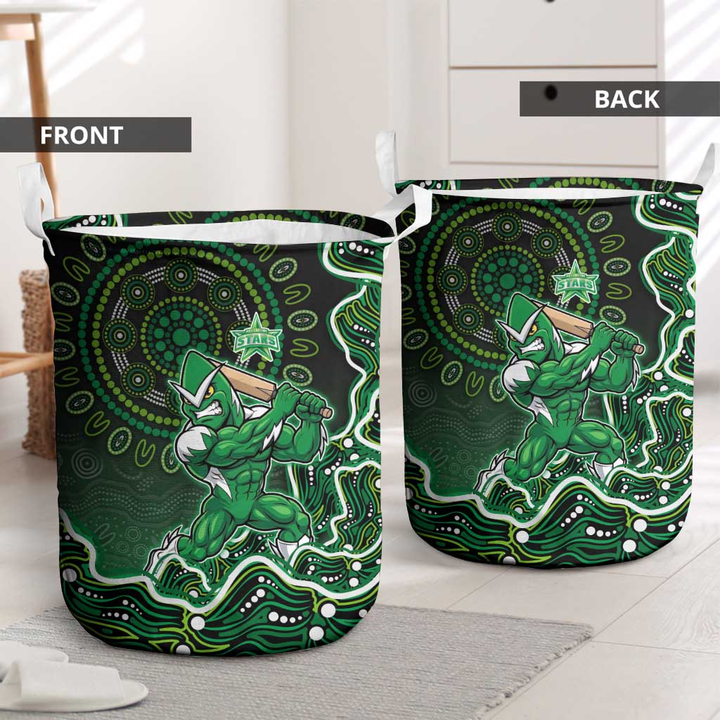 Melbourne Stars Cricket Mascot Laundry Basket Aboriginal Dot Art Green And Black Tribal Pattern