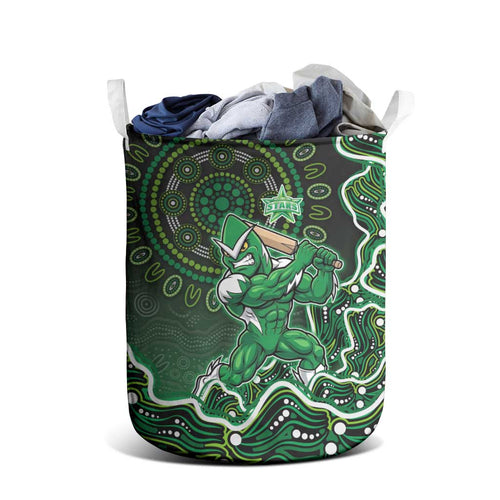 Melbourne Stars Cricket Mascot Laundry Basket Aboriginal Dot Art Green And Black Tribal Pattern