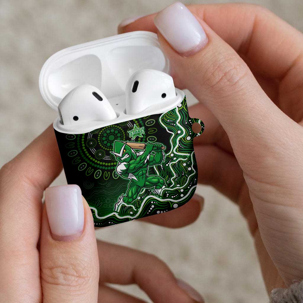 Melbourne Stars Cricket Mascot AirPods Case Aboriginal Dot Art Green And Black Tribal Pattern