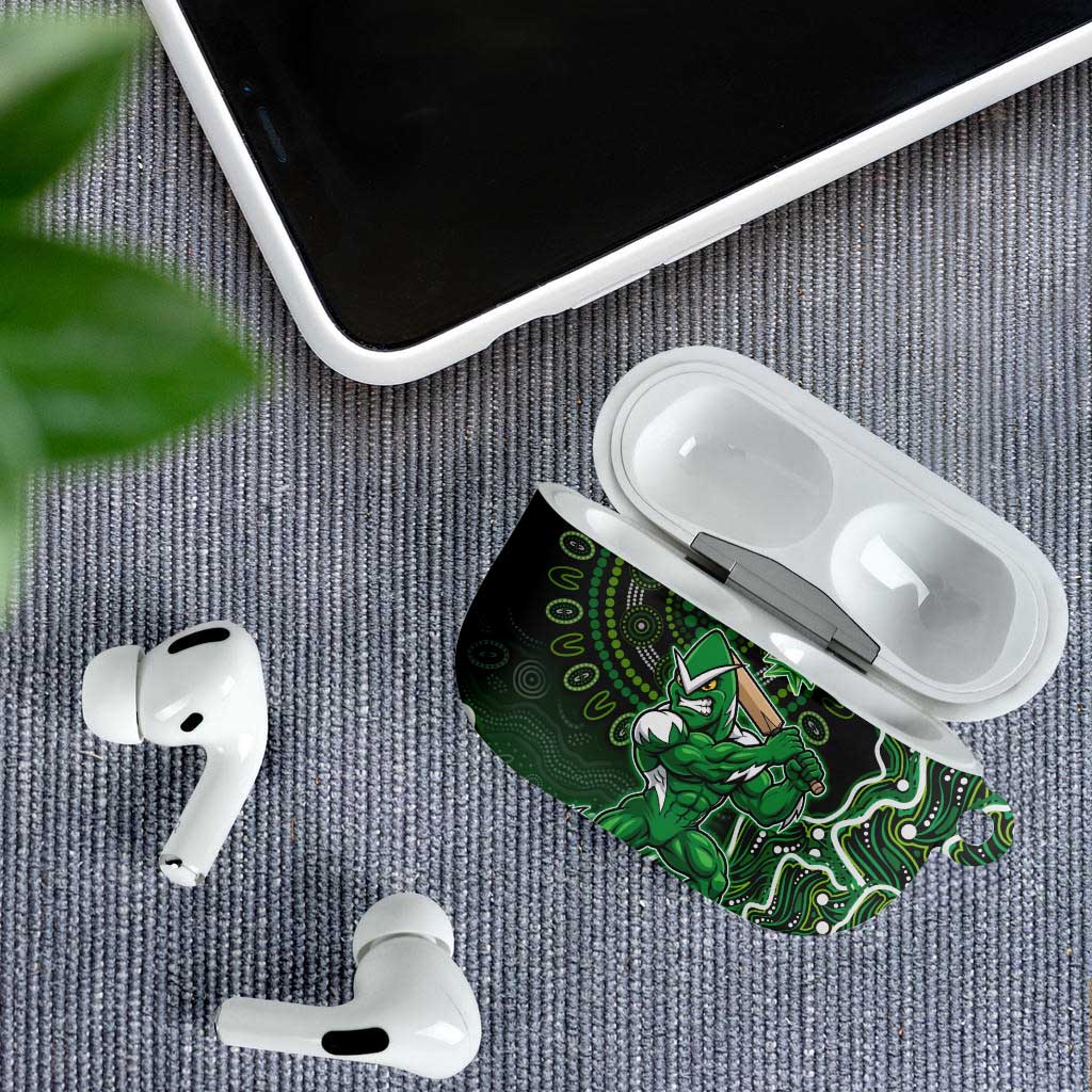 Melbourne Stars Cricket Mascot AirPods Case Aboriginal Dot Art Green And Black Tribal Pattern