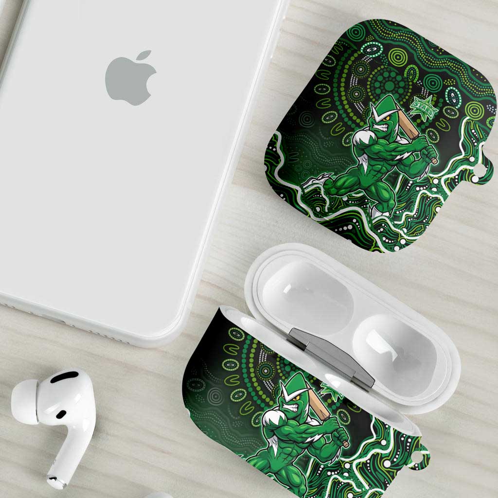Melbourne Stars Cricket Mascot AirPods Case Aboriginal Dot Art Green And Black Tribal Pattern