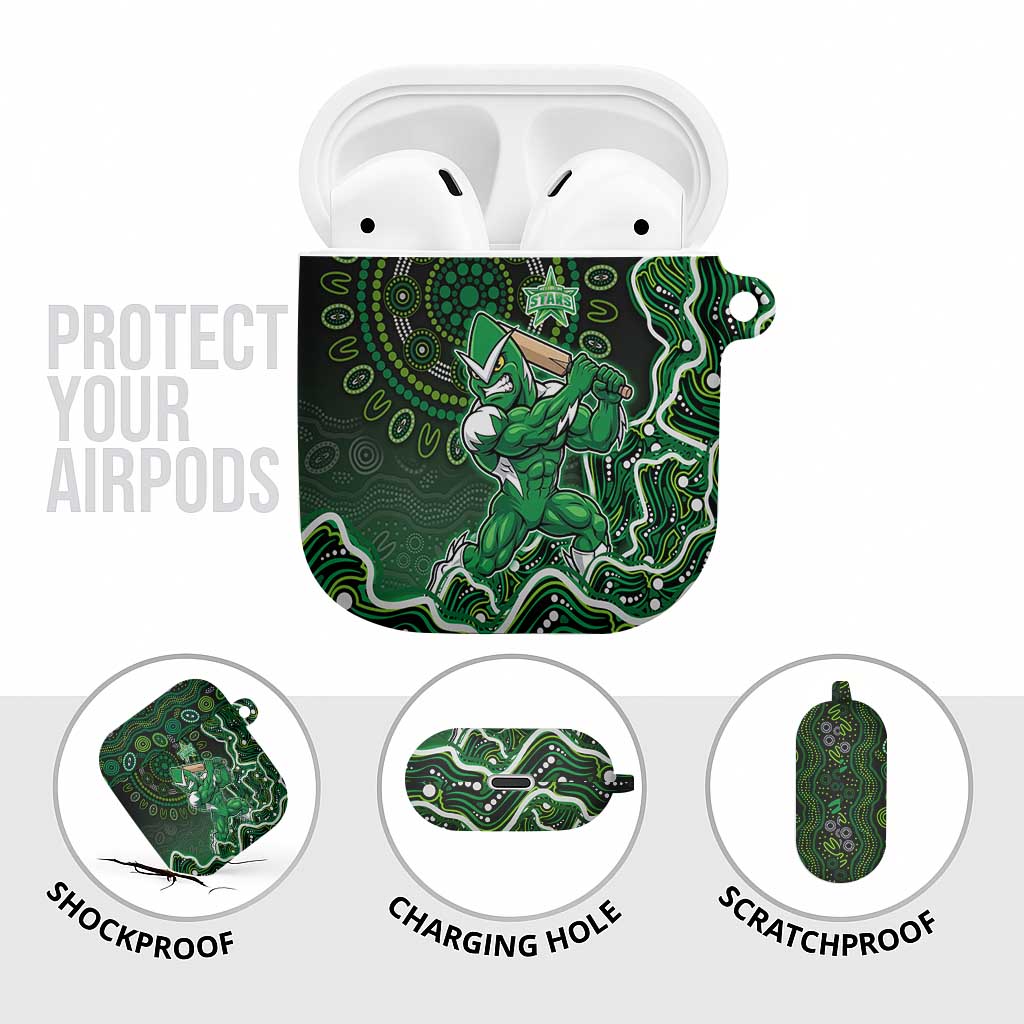 Melbourne Stars Cricket Mascot AirPods Case Aboriginal Dot Art Green And Black Tribal Pattern