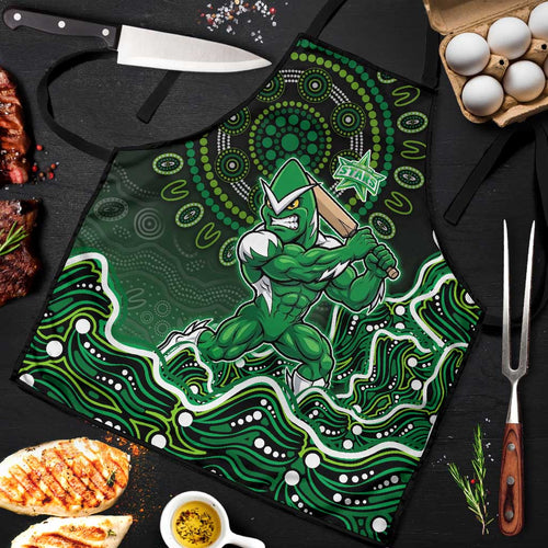 Melbourne Stars Cricket Mascot Apron Aboriginal Dot Art Green And Black Tribal Pattern