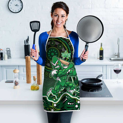 Melbourne Stars Cricket Mascot Apron Aboriginal Dot Art Green And Black Tribal Pattern