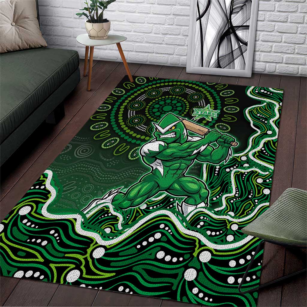 Melbourne Stars Cricket Mascot Area Rug Aboriginal Dot Art Green And Black Tribal Pattern
