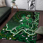 Melbourne Stars Cricket Mascot Area Rug Aboriginal Dot Art Green And Black Tribal Pattern