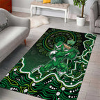 Melbourne Stars Cricket Mascot Area Rug Aboriginal Dot Art Green And Black Tribal Pattern