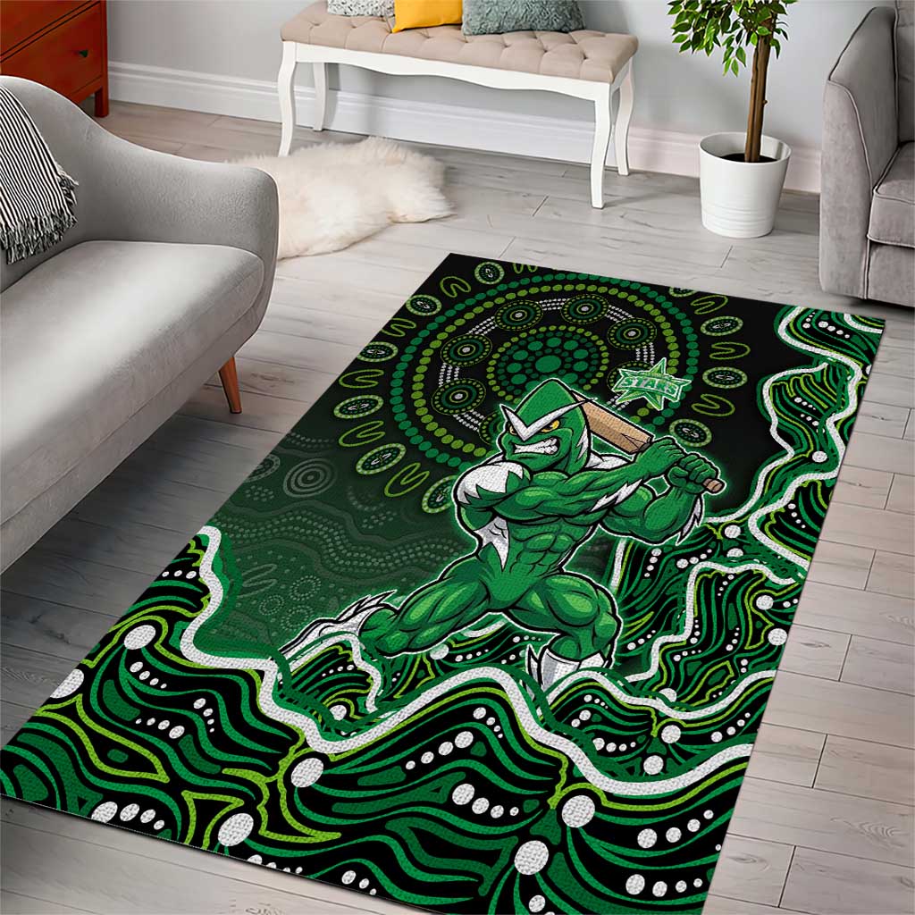Melbourne Stars Cricket Mascot Area Rug Aboriginal Dot Art Green And Black Tribal Pattern