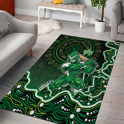 Melbourne Stars Cricket Mascot Area Rug Aboriginal Dot Art Green And Black Tribal Pattern
