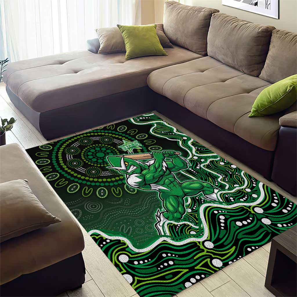 Melbourne Stars Cricket Mascot Area Rug Aboriginal Dot Art Green And Black Tribal Pattern