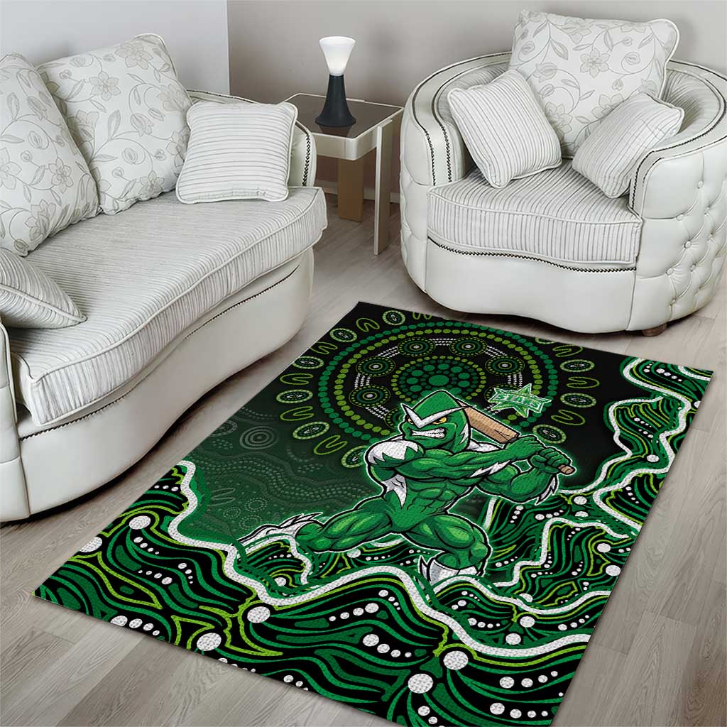 Melbourne Stars Cricket Mascot Area Rug Aboriginal Dot Art Green And Black Tribal Pattern