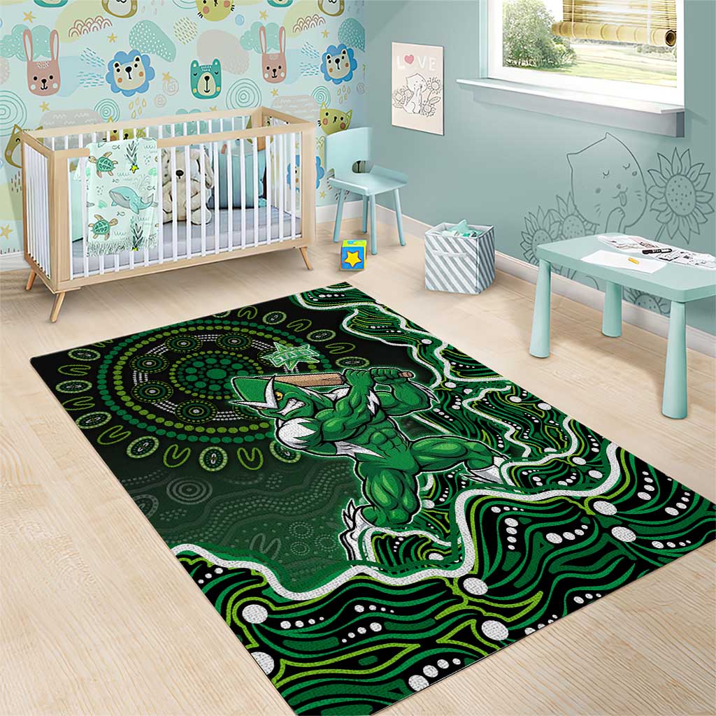 Melbourne Stars Cricket Mascot Area Rug Aboriginal Dot Art Green And Black Tribal Pattern