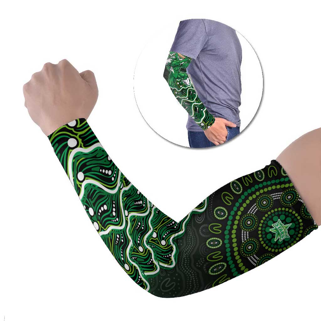 Melbourne Stars Cricket Mascot Arm Sleeves Aboriginal Dot Art Green And Black Tribal Pattern