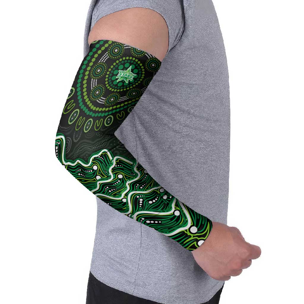 Melbourne Stars Cricket Mascot Arm Sleeves Aboriginal Dot Art Green And Black Tribal Pattern