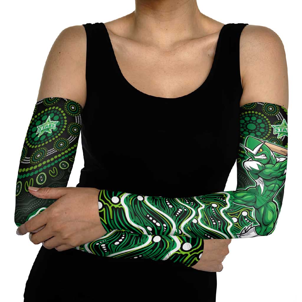 Melbourne Stars Cricket Mascot Arm Sleeves Aboriginal Dot Art Green And Black Tribal Pattern