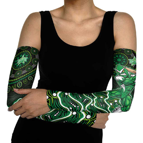 Melbourne Stars Cricket Mascot Arm Sleeves Aboriginal Dot Art Green And Black Tribal Pattern