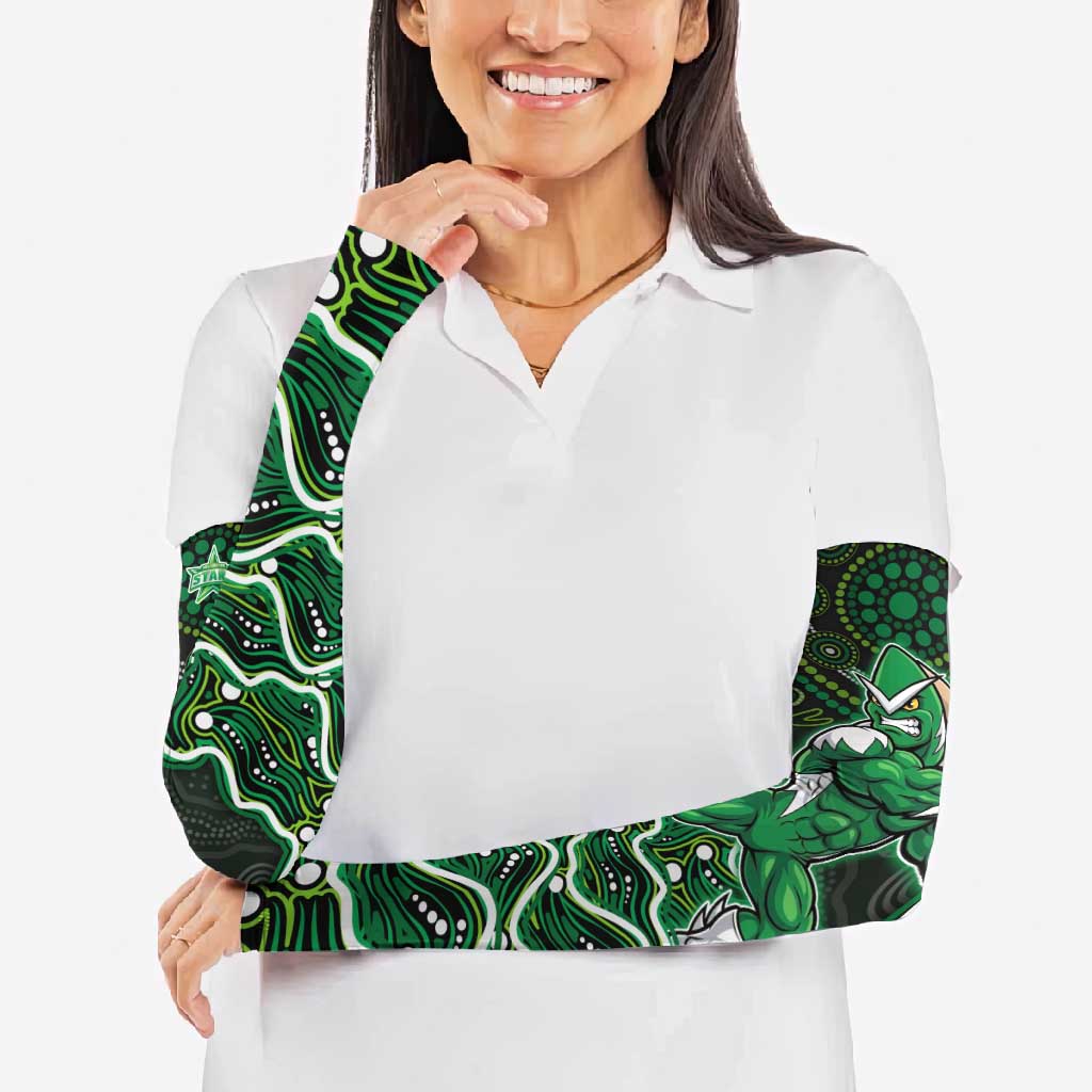 Melbourne Stars Cricket Mascot Arm Sleeves Aboriginal Dot Art Green And Black Tribal Pattern