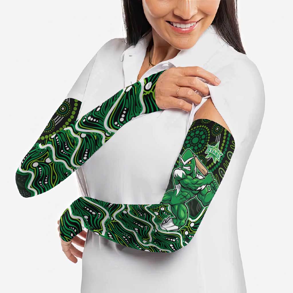 Melbourne Stars Cricket Mascot Arm Sleeves Aboriginal Dot Art Green And Black Tribal Pattern