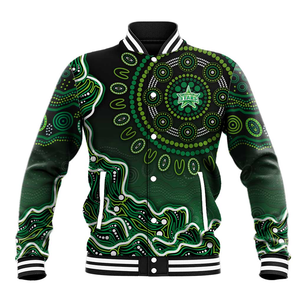 Melbourne Stars Cricket Mascot Baseball Jacket Aboriginal Dot Art Green And Black Tribal Pattern