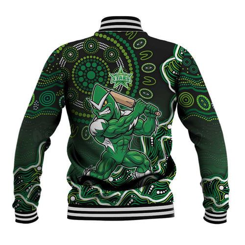 Melbourne Stars Cricket Mascot Baseball Jacket Aboriginal Dot Art Green And Black Tribal Pattern