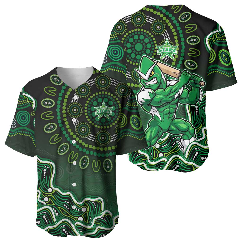 Melbourne Stars Cricket Mascot Baseball Jersey Aboriginal Dot Art Green And Black Tribal Pattern