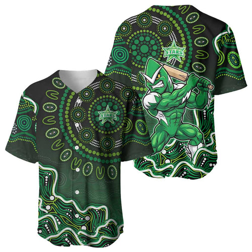 Melbourne Stars Cricket Mascot Baseball Jersey Aboriginal Dot Art Green And Black Tribal Pattern