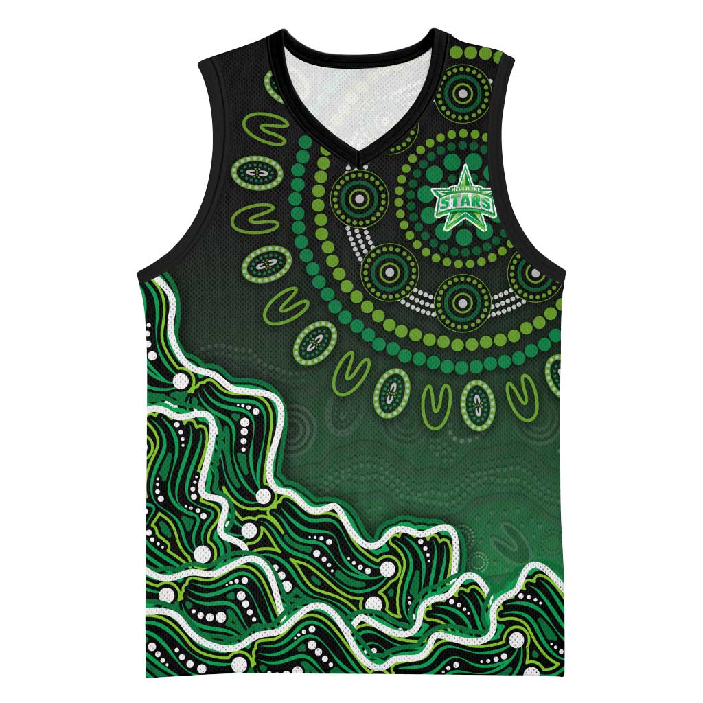 Melbourne Stars Cricket Mascot Basketball Jersey Aboriginal Dot Art Green And Black Tribal Pattern