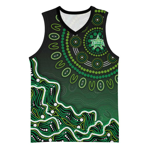 Melbourne Stars Cricket Mascot Basketball Jersey Aboriginal Dot Art Green And Black Tribal Pattern