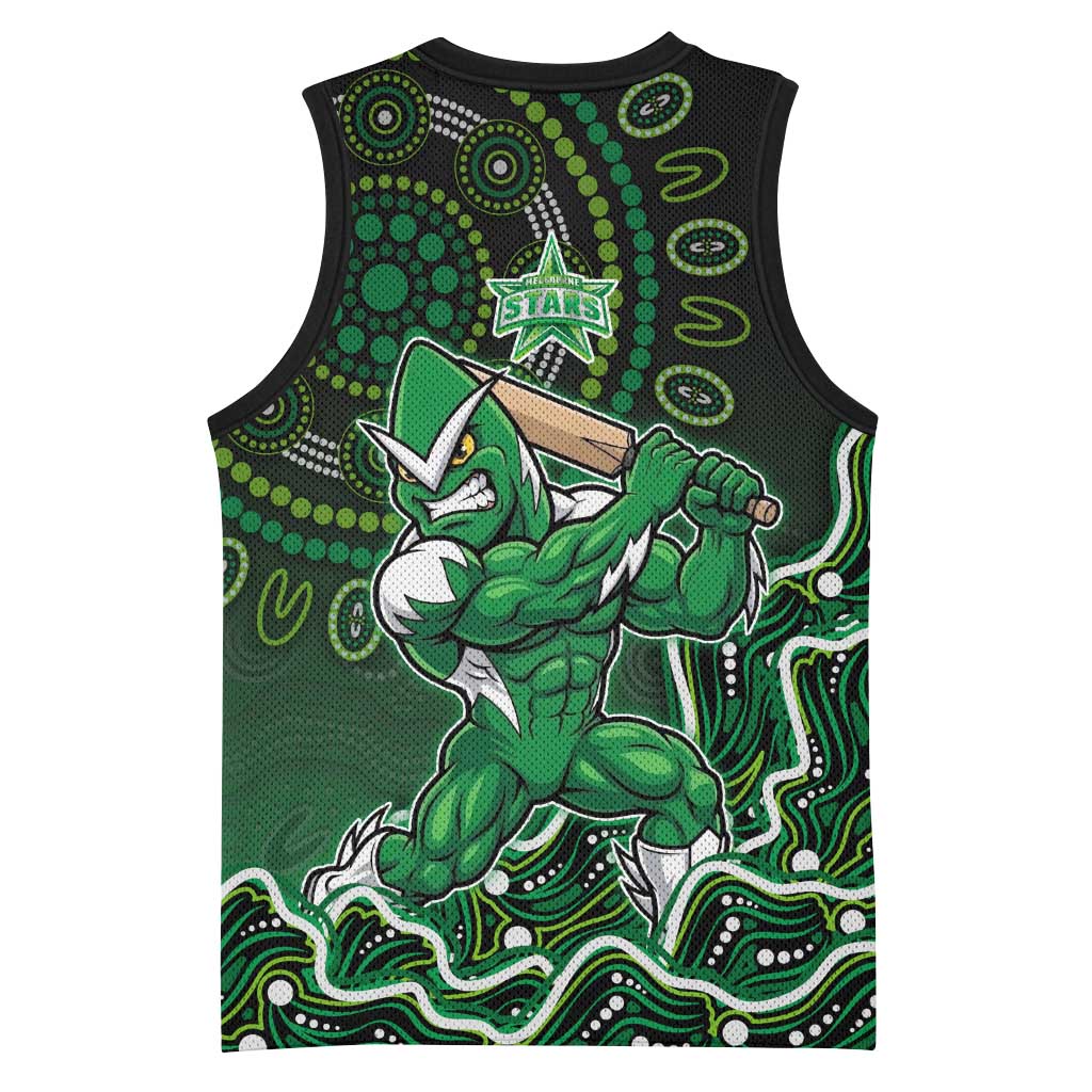 Melbourne Stars Cricket Mascot Basketball Jersey Aboriginal Dot Art Green And Black Tribal Pattern