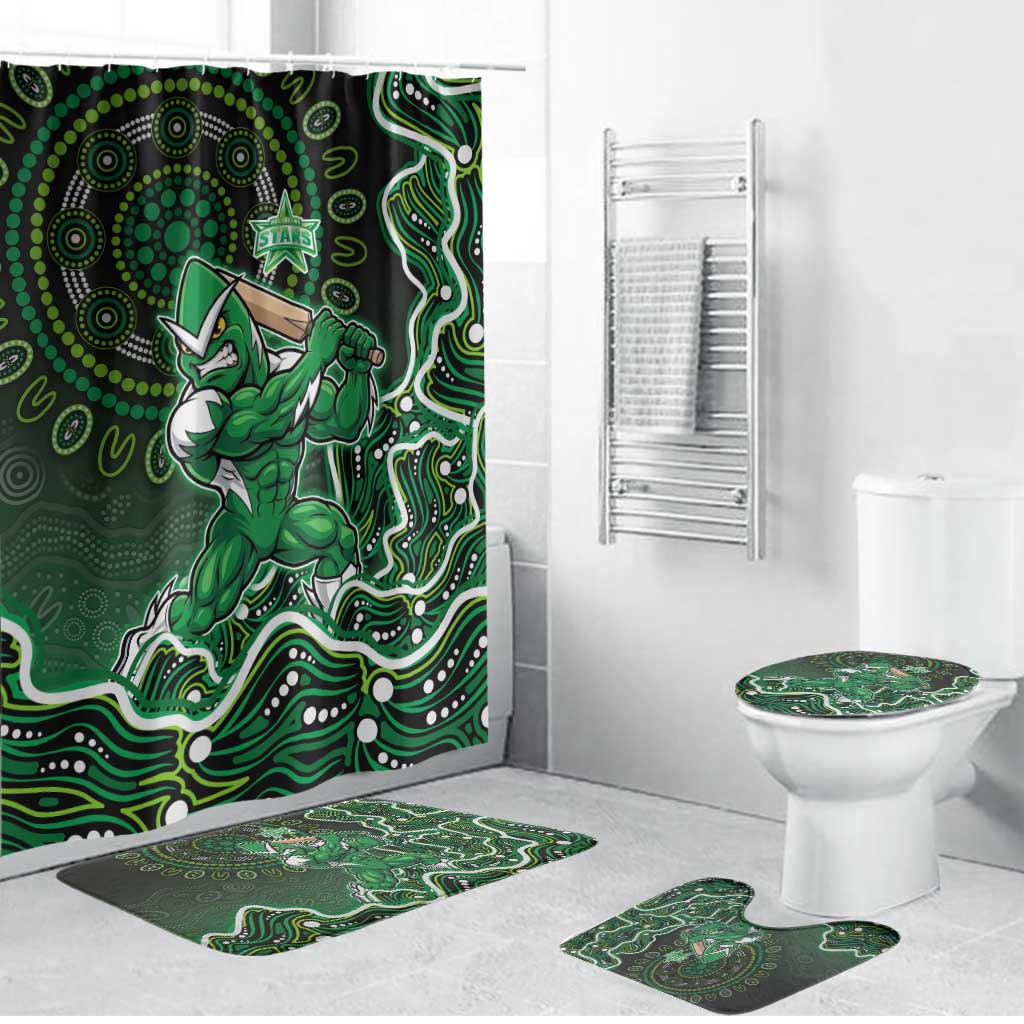 Melbourne Stars Cricket Mascot Bathroom Set Aboriginal Dot Art Green And Black Tribal Pattern
