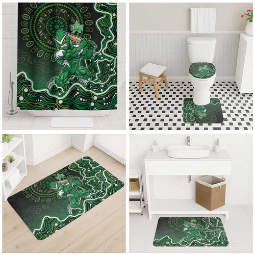 Melbourne Stars Cricket Mascot Bathroom Set Aboriginal Dot Art Green And Black Tribal Pattern