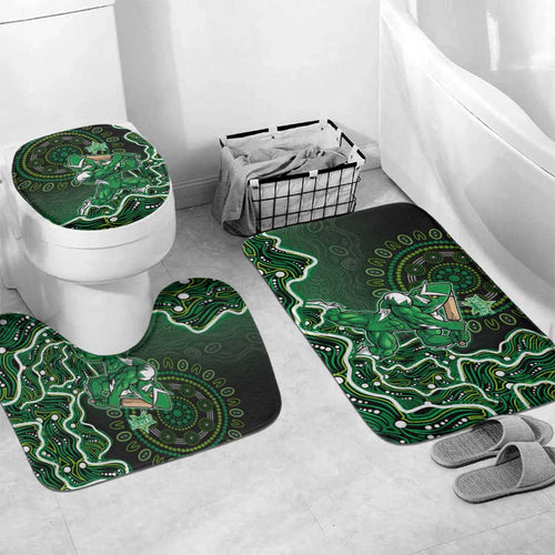 Melbourne Stars Cricket Mascot Bathroom Set Aboriginal Dot Art Green And Black Tribal Pattern