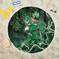 Melbourne Stars Cricket Mascot Beach Blanket Aboriginal Dot Art Green And Black Tribal Pattern