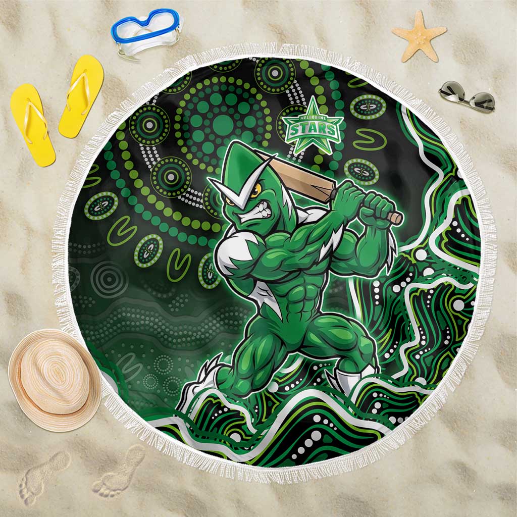 Melbourne Stars Cricket Mascot Beach Blanket Aboriginal Dot Art Green And Black Tribal Pattern